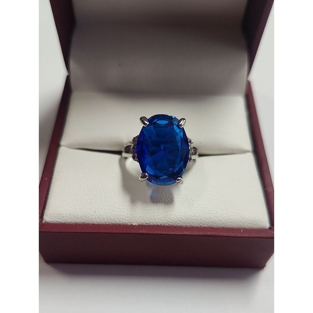 Blue Oval Crystal Statement Ring - Women's Jewelry Size 6.25